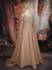 Light Brown Sequins Embellished Net Partywear Gown with Cape Sleeves