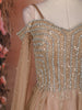 Light Brown Sequins Embellished Net Partywear Gown with Cape Sleeves