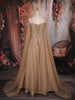 Light Brown Sequins Embellished Net Partywear Gown with Cape Sleeves