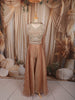 Light Brown Sequins and Beads Embroidered Design Tissue Silk Party Wear Palazzo Suit with Matching Choker Dupatta