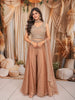 Light Brown Sequins and Beads Embroidered Design Tissue Silk Party Wear Palazzo Suit with Matching Choker Dupatta