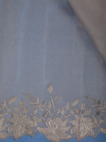 Light Brown Solid Design Tissue Saree With Scalloped Floral Embroidered Border - Diadem