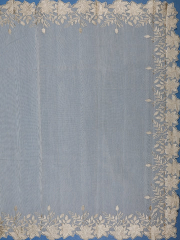 Light Brown Solid Design Tissue Saree With Scalloped Floral Embroidered Border - Diadem