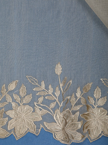Light Brown Solid Design Tissue Saree With Scalloped Floral Embroidered Border - Diadem