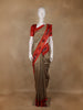 Light Brown Solid Design Tussar Silk Saree With Red Contrast Border