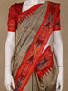 Light Brown Solid Design Tussar Silk Saree With Red Contrast Border