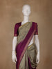 Light Brown Solid Design Tussar Silk Saree With Purple Contrast Border