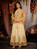Light Butter Yellow Floral Printed Design Cotton Long Anarkali Kurti with Printed Jacket