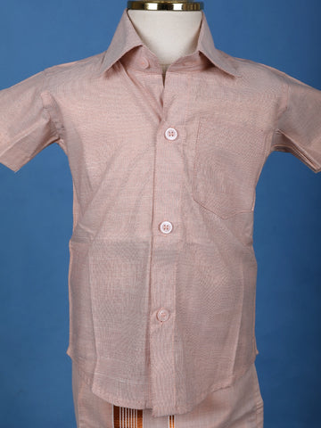 Light Copper Silk Dhoti With Matching Half Sleeve Shirt - Diadem