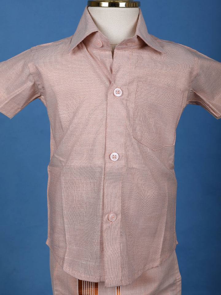 Light Copper Silk Dhoti With Matching Half Sleeve Shirt - Diadem