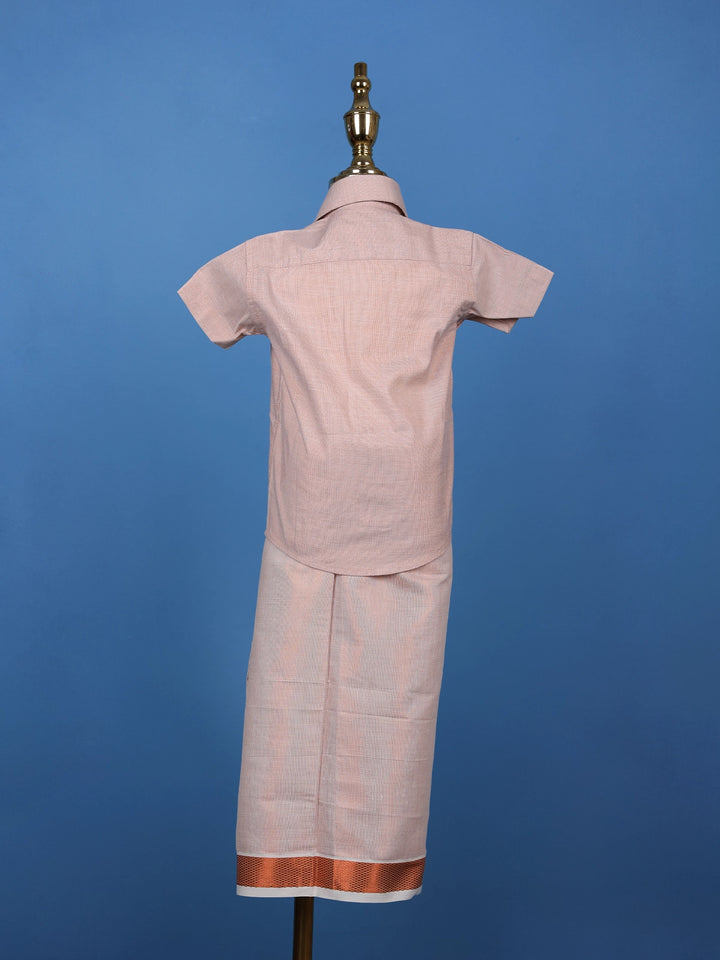 Light Copper Silk Dhoti With Matching Half Sleeve Shirt - Diadem