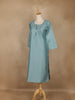 Light Cyan Blue Solid Cotton Kurti With Button Detailing