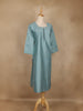 Light Cyan Blue Solid Cotton Kurti With Button Detailing