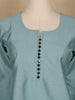 Light Cyan Blue Solid Cotton Kurti With Button Detailing