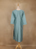 Light Cyan Blue Solid Cotton Kurti With Button Detailing
