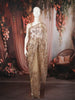 Light Golden Beige Floral Vine Sequins Embroidered Design Net Party Wear Saree with Scalloped Border