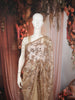 Light Golden Beige Floral Vine Sequins Embroidered Design Net Party Wear Saree with Scalloped Border