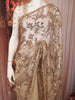 Light Golden Beige Floral Vine Sequins Embroidered Design Net Party Wear Saree with Scalloped Border