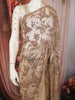 Light Golden Beige Floral Vine Sequins Embroidered Design Net Party Wear Saree with Scalloped Border