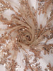 Light Golden Beige Floral Vine Sequins Embroidered Design Net Party Wear Saree with Scalloped Border