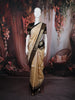 Light Golden Beige Geometric Butta Zari Woven Design Pure Kanchipuram Silk Saree with Contrast Double Zari Border