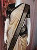 Light Golden Beige Geometric Butta Zari Woven Design Pure Kanchipuram Silk Saree with Contrast Double Zari Border