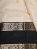 Light Golden Beige Geometric Butta Zari Woven Design Pure Kanchipuram Silk Saree with Contrast Double Zari Border