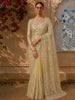 Light Golden Beige Heavy Sequins and Beads Embroidered Design Net Party Wear Saree with Stitched Designer Full Sleeve Blouse