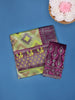 Light Green And Magenta Ikat Design Art Silk Saree with Contrast Maroon Embroidered Blouse