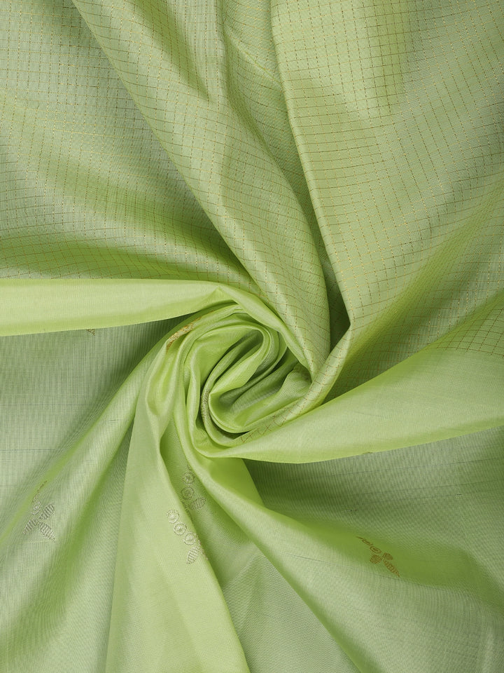 Light Green Checked Woven Pure Kanchipuram Silk Saree - Diadem
