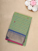 Light Green Checks Design Cotton Saree with Blue Zari Woven Border