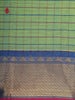 Light Green Checks Design Cotton Saree with Blue Zari Woven Border