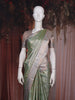 Light Green Floral Design Semi Silk Saree