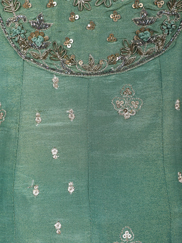 Light Green Floral Design Silk Palazzo Suit - Diadem