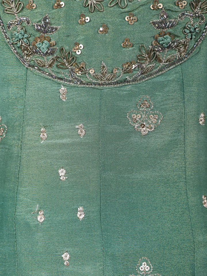 Light Green Floral Design Silk Palazzo Suit - Diadem