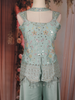 Light Green Floral Embroidered Georgette Palazzo Suit