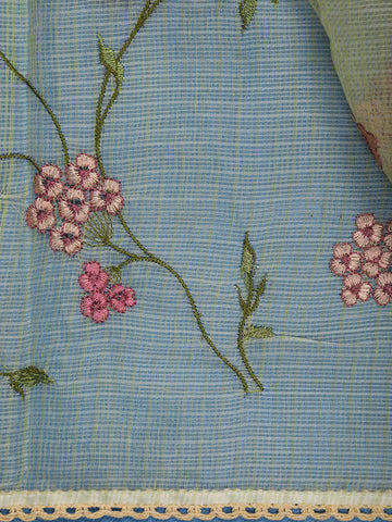 Light Green Floral Embroidered Kota Cotton Saree - Diadem