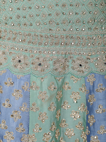 Light Green Floral Embroidered Silk Lehenga for Brides - Diadem