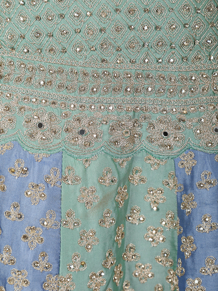 Light Green Floral Embroidered Silk Lehenga for Brides - Diadem