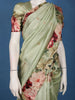 Light Green Floral Printed Design Soft Silk Saree