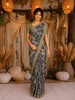 Light Green Floral Printed Tissue Organza Saree with Embroidered Border