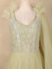 Light Green Floral Sequin Embroidered Net Gown with Ruffle Shoulder Design and Dupatta