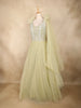 Light Green Floral Sequin Embroidered Net Gown with Ruffle Shoulder Design and Dupatta