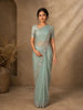 Light Green Floral Sequins and Beads Embroidered Designed Net Designer Saree