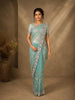 Light Green Floral Sequins and Beads Embroidered Designed Net Designer Saree