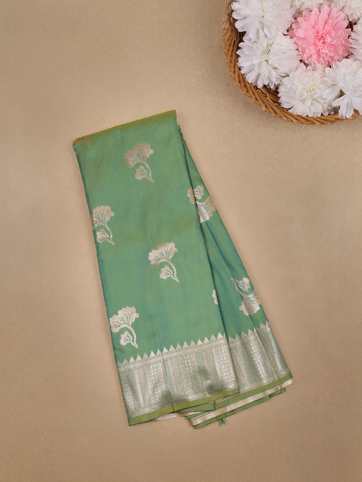 Light Green Floral Woven Banarasi Silk Saree - Diadem