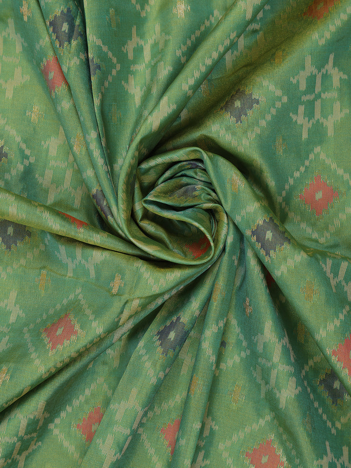 Light Green Geometric Diamond Designed Silk Saree - Diadem