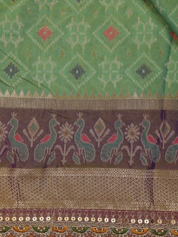 Light Green Geometric Diamond Designed Silk Saree - Diadem