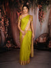 Light Green Pure Kanchipuram Bridal Silk Saree with Geometric Design on the Body with Zari Border