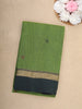 Light Green Small Butta Cotton Saree with Contrast Black Zari Border
